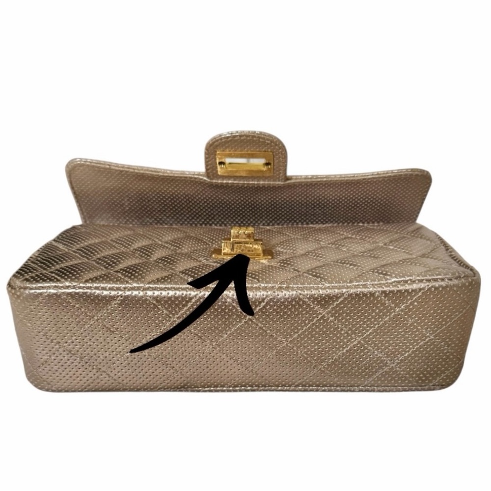 Ashneil Metallic Champagne Gold Quilted Perforated Flap Leather Shoulder Bag - Picture 11 of 11
